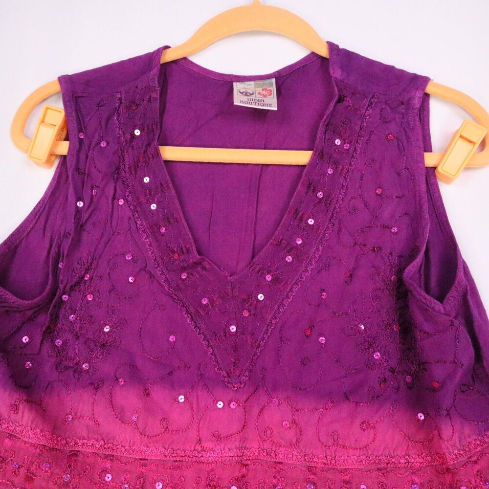 Ombre Sleeveless Shirt/Dress Coverup Sequins 100% Rayon Purple/Red